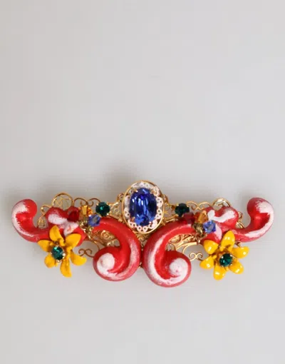 Dolce & Gabbana Multicolor Spring Carretto Gold Brass Crystal Hair Clip