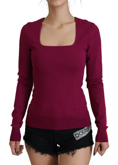 Dolce & Gabbana Viscose Square Neck Pullover Sweater In Burgundy