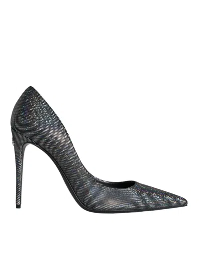 Dolce & Gabbana Multicolor Strass Leather Heels Pumps Shoes In Grey