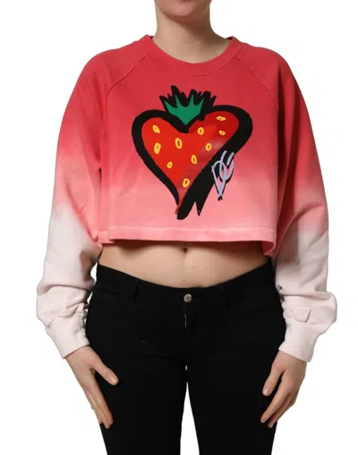 Dolce & Gabbana Multicolor Strawberryprint Sweatshirt Sweater In Red