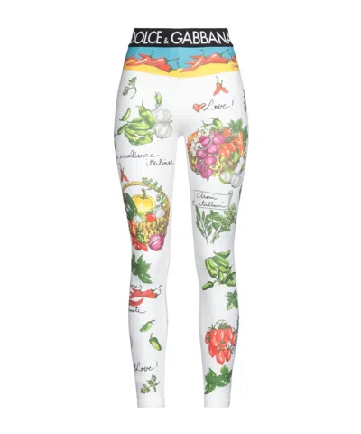 Dolce & Gabbana Multicolor Stretch Leggings In White