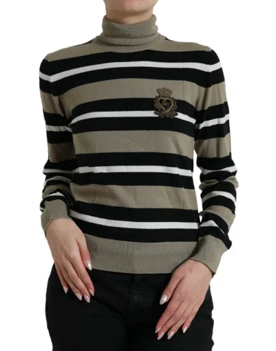 DOLCE & GABBANA MULTICOLOR STRIPE WOOL LOGO PULLOVER SWEATER