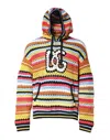 Dolce & Gabbana Hooded Cotton Blend Striped Crochet Pullover In Multicolor