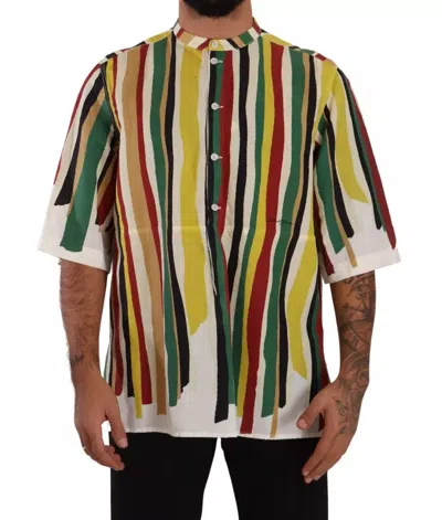 Pre-owned Dolce & Gabbana Multicolor Striped Linen Cotton Men's Shirt ()