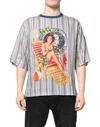 Dolce & Gabbana Multicolor Striped Pin Up Linen Round Neck T-shirt