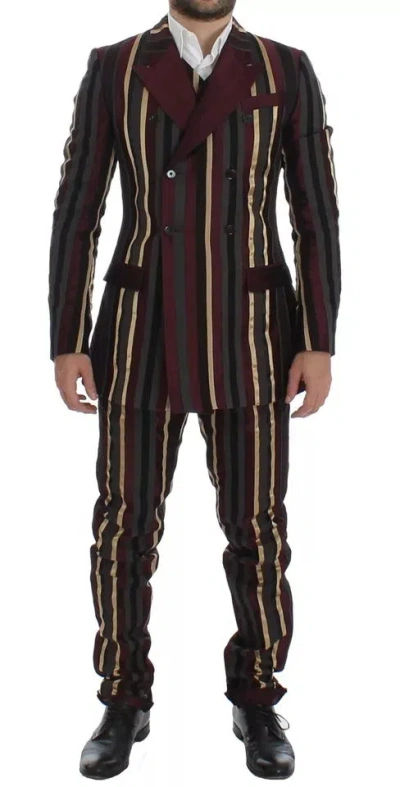 DOLCE & GABBANA DOLCE & GABBANA MULTICOLOR STRIPED RUNWAY 3 PIECE SLIM FIT VEST MEN'S SUIT