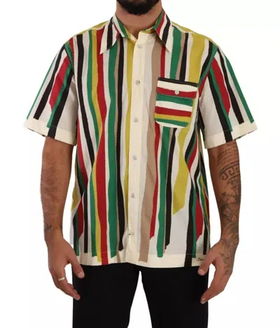 Pre-owned Dolce & Gabbana Multicolor Striped Short Sleeve Cotton Men's Shirt ()