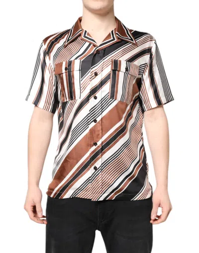 Pre-owned Dolce & Gabbana Multicolor Striped Silk Short Sleeves Men's Shirt ()