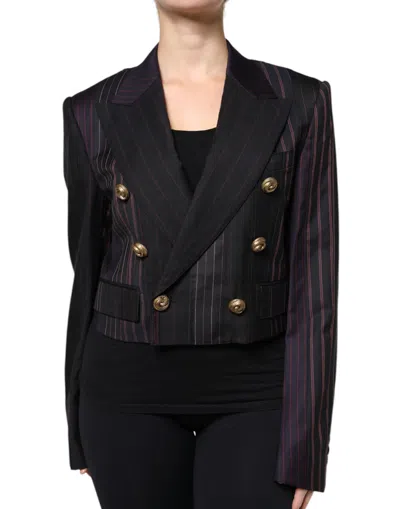 Pre-owned Dolce & Gabbana Multicolor Stripes Wool Cropped Blazer Coat Women's Jacket ()