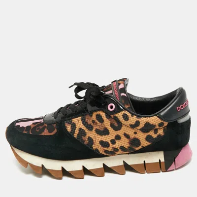 Pre-owned Dolce & Gabbana Multicolor Suede And Leopard Print Fabric Low Top Sneakers Size 39