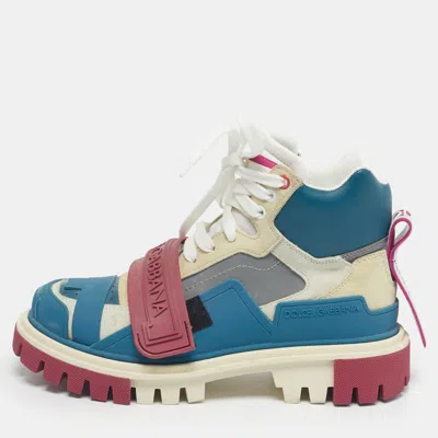 Pre-owned Dolce & Gabbana Multicolor Suede And Rubber High Top Sneakers Size 37