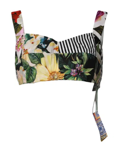 DOLCE & GABBANA DOLCE & GABBANA MULTICOLOR SWEETHEART NECK PATCHWORK CROP WOMEN'S TOP