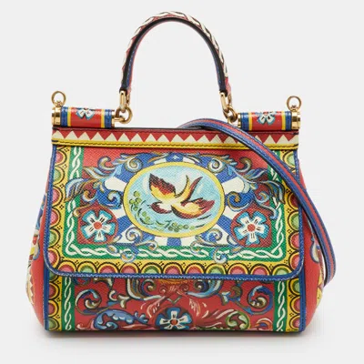 Pre-owned Dolce & Gabbana Multicolor Teatro Dei Pupi Print Leather Small Miss Sicily Top Handle Bag