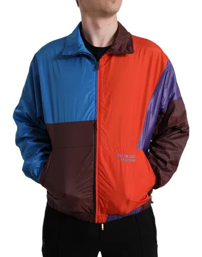 Dolce & Gabbana Colorblock Nylon Windbreaker Bomber Jacket In Black