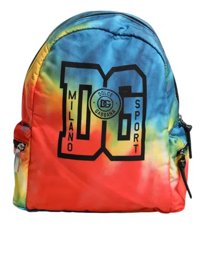 Dolce & Gabbana Multicolor Tie Dye Nylon Logo Print Kids Backpack Men's Bag