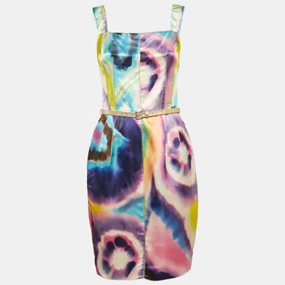 Pre-owned Dolce & Gabbana Multicolor Tie-dye Print Satin Sheath Dress S