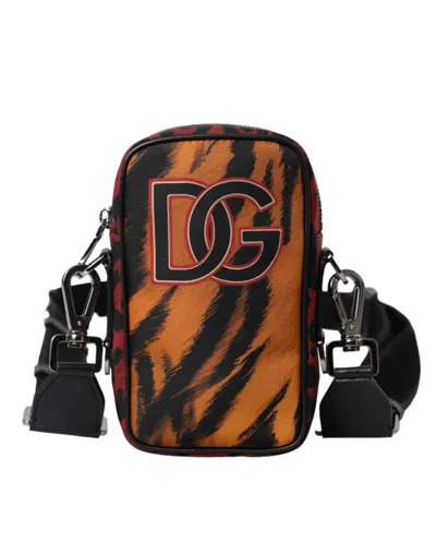 Dolce & Gabbana Multicolor Tiger Print Nylon Logo Cross Body Men's Bag