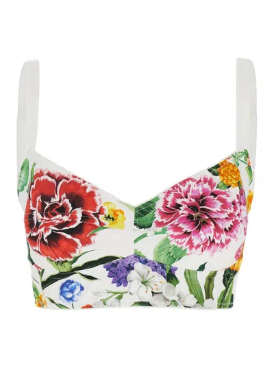 DOLCE & GABBANA MULTICOLOR TOP WITH ALL-OVER FLORAL MOTIF AND ADJUSTABLE SHOULDER STRAPS