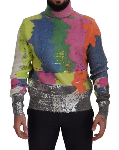 Dolce & Gabbana Multicolor Turtleneck Tv Motive Men's Sweater