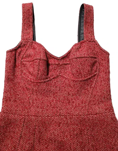 Dolce & Gabbana Multicolor Tweed Belted Babydoll Mini Dress In Red