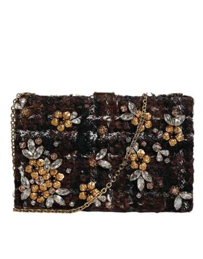 Dolce & Gabbana Multicolor Tweed Floral Clutch Evening Party Purse Crossbody Bag