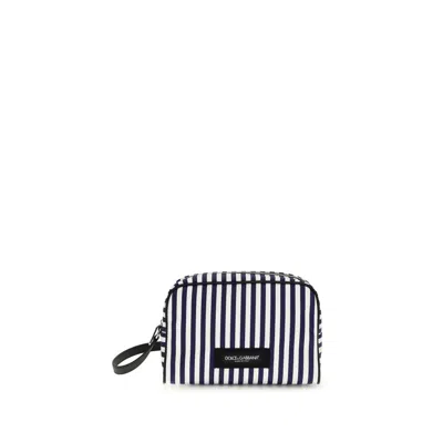 Dolce & Gabbana Poplin Clutch Bag Striped Pattern Wrist Strap In White