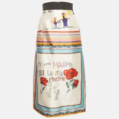 Pre-owned Dolce & Gabbana Multicolor Viva La Mamma Print Silk Midi Skirt Xxs