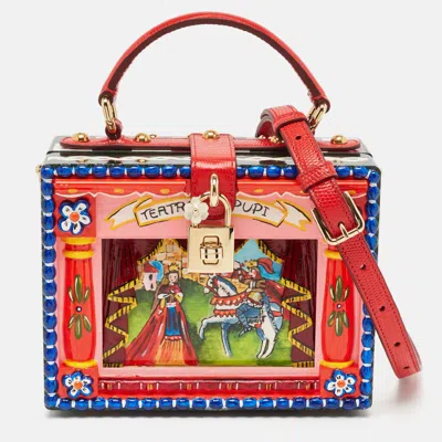Pre-owned Dolce & Gabbana Multicolor Wood And Lizard Embossed Leather Teatro Lei Pupi Dolce Dolce Box Bag