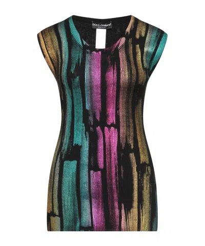 Dolce & Gabbana Multicolor Wool Sleeveless Knit Top In Black