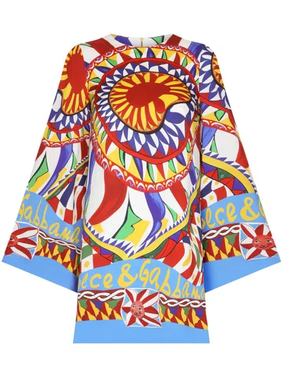 Dolce & Gabbana Multicolored Graphic Print Silk Mini Dress For Women In Multicolour