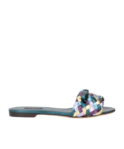Dolce & Gabbana Multicolored Metallic Pointed-toe Slippers In Gray