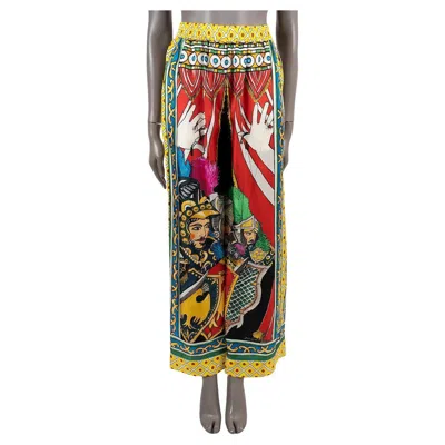 Pre-owned Dolce & Gabbana Multicolored Silk 2021 Carretto Print Palazzo Pants S In Brown
