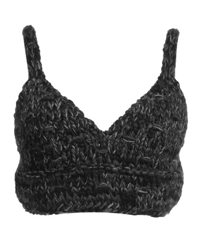 Dolce & Gabbana Multicolored Sleeveless Knit Crop Top In Black
