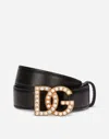 Dolce & Gabbana Calfskin Belt With Bejeweled Dg Logo In Multicolour