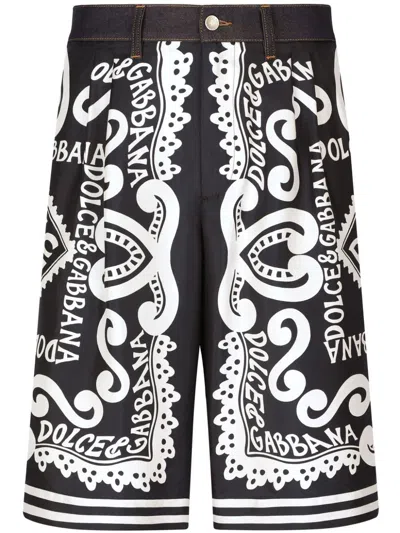 Dolce & Gabbana Bandana-print Bermuda Shorts In Blue