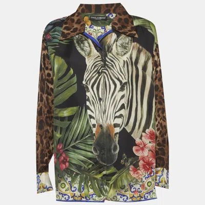 Pre-owned Dolce & Gabbana Multicolour Animal Print Silk Oversized Shirt M
