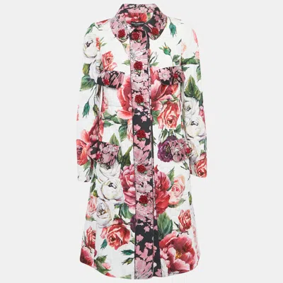 Pre-owned Dolce & Gabbana Multicolour Brocade Floral Print Mid Length Coat S