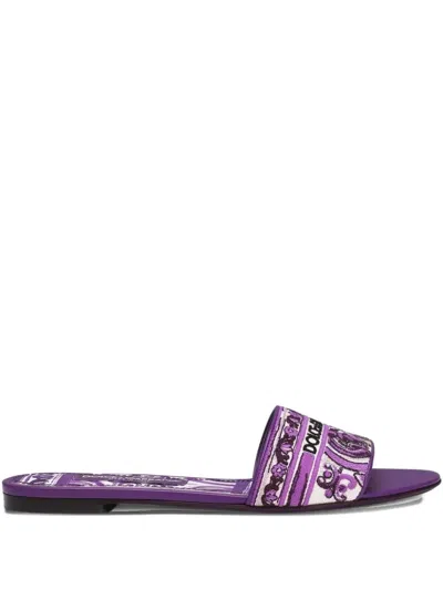 Dolce & Gabbana Multicolour Cotton Leather Sandals In Purple