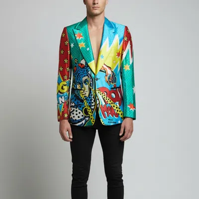 Pre-owned Dolce & Gabbana Multicolour Dg Logo Star King Print Silk Single Breasted Blazer M