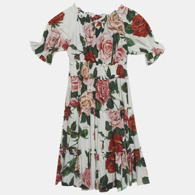 Pre-owned Dolce & Gabbana Multicolour Floral Print Cotton Tiered Dress 7-8 Yrs