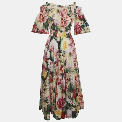Pre-owned Dolce & Gabbana Multicolour Floral Print Cotton Tiered Maxi Dress M