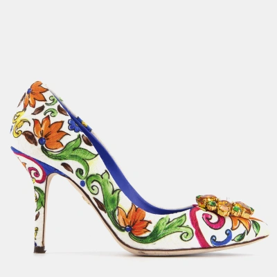 Pre-owned Dolce & Gabbana Multicolour Flower Print Heels With Crystal Detailing Size Eu 36 In Multicolor