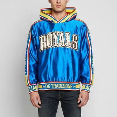 Pre-owned Dolce & Gabbana Multicolour Royals Embroidered Jersey Bomber Jacket Xxs In Blue