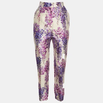 Pre-owned Dolce & Gabbana Multicolour Wisteria Print Silk Blend High Rise Trousers S
