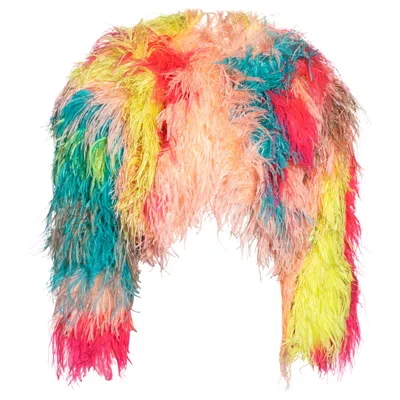 Pre-owned Dolce & Gabbana Multicoloured Ostrich Feather-embellished Bolero Jacket, Fw 2021 In Orange