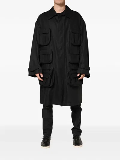 Dolce & Gabbana Long Trench Coat Jacket Multiple Pockets In Black