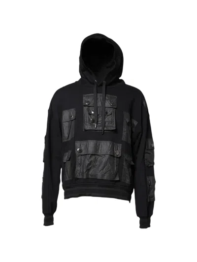 Dolce & Gabbana Cotton Hooded Sweatshirt Sweater Nylon Panels In Black