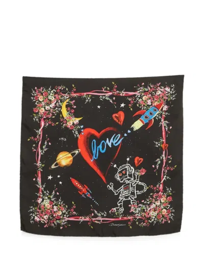 Pre-owned Dolce & Gabbana Multiprint Square Scarf In Black