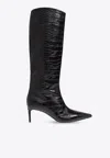 Dolce & Gabbana Mun 105 Croc-embossed Leather Knee-high Boots In Black