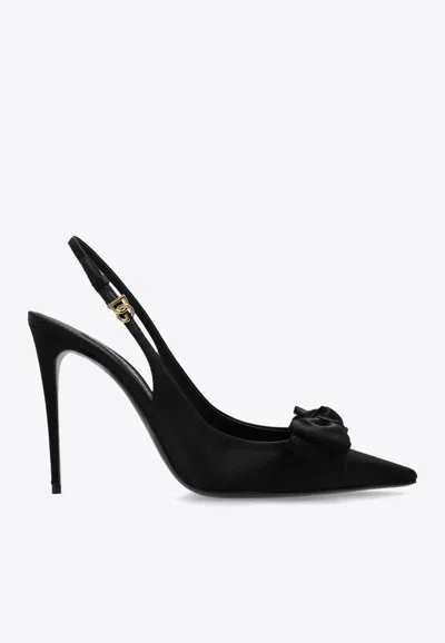 DOLCE & GABBANA MUN 105 SATIN SLINGBACK PUMPS WITH BOW